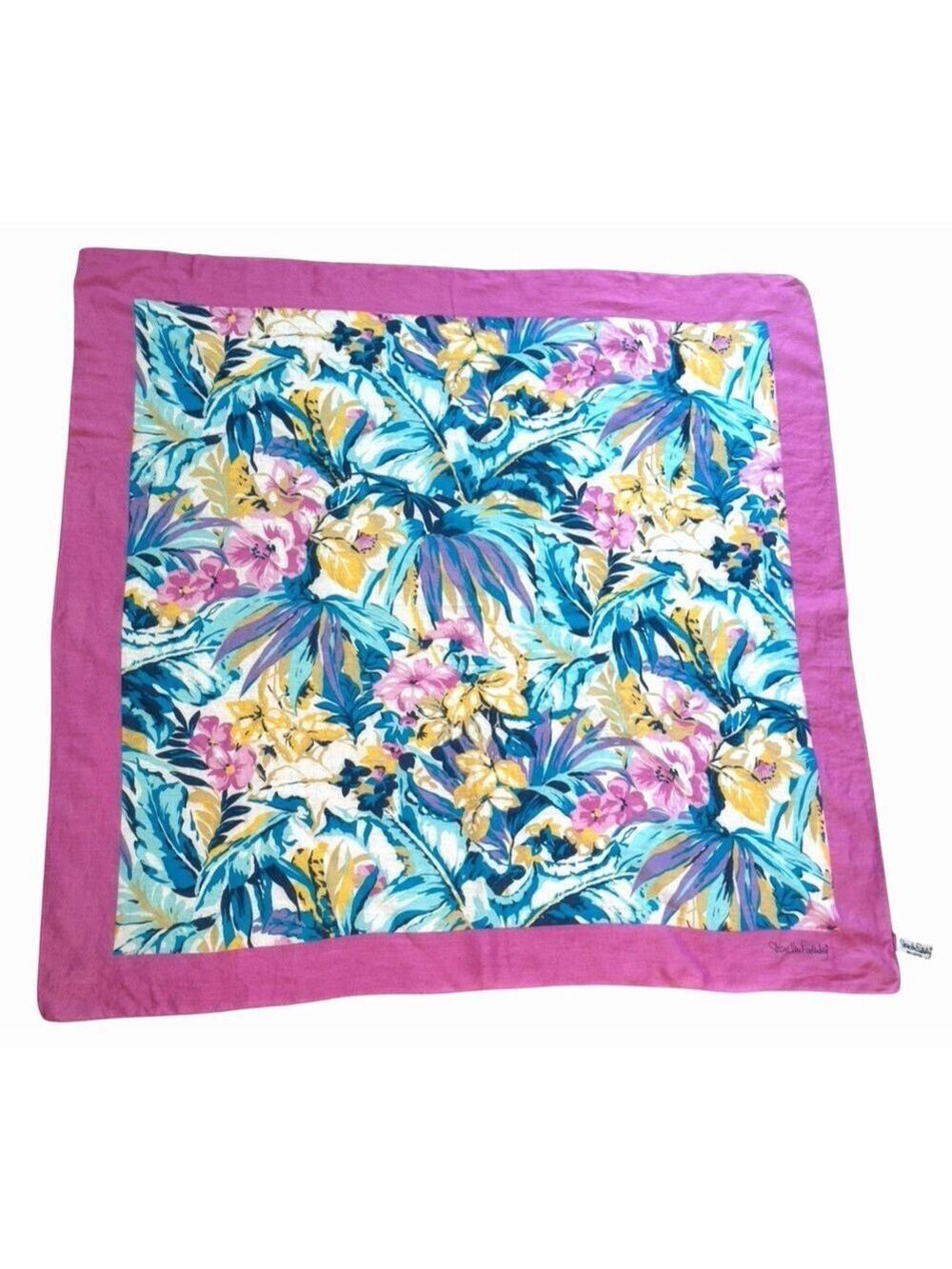 Diane Von Furstenberg Italy 100% Cotton Scarf 30" Square Pink Multi Floral